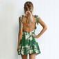 Hirsionsan Short Bohemian Dress 2017 Summer Women Sundress Sexy V-neck Floral Print Boho Dress Backless Green Beach Sundress