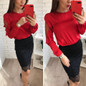 AZZPL 2018 Spring Women New Fashion Chiffon Tops Sexy Style O-Neck Long Lantern Sleeves Shirts Mesh Patchwork Blouses
