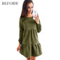 BEFORW New Arrive Women Dress Autumn And Winter Fashion Long Sleeve Dresses Blue Pink ArmyGreen Womens Clothing Sexy Dress