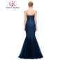 Grace Karin Evening Dress 2017 New Long Navy Blue Mermaid Evening Gowns Strapless Sweetheart Peacock Special Occasion Dresses