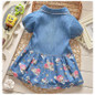 DreamShining Spring Baby Girl Dress Denim Floral Bow Children Clothing Kids Clothes Short Sleeve Infant Baby Girl Princess Dress
