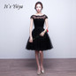 It's YiiYa Sexy Black Illusion Flowers Backless Lace Up Dinner Dress Cocktail Dresses Knee Length Formal Dress Party Gown LX049