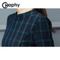 A-Line Green Plaid Dress 2018 Autumn Waist Belt Slim Plaid Dresses Puff Sleeve Plaid Dress Plus Size Office Lady Plaid Dresses