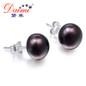 DAIMI Black Natural Freshwater Pearl Earrings 4 Size Black Freshwater Pearl Stud Earrings For Women 925 Sterling Silver Jewelry