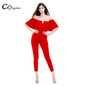 CUYIZAN women playsuit big size rompers Sexy off shoulder ruffles jumpsuit 2017 party slim party bodysuits women office Overalls