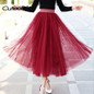 Cuteelk 2017 Autumn Fashion Tulle Skirts Female Elastic High Waist Skirts Women Irregular Hem Mesh Tutu Skirt Party Skirts