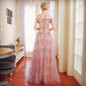 Under $50 Elegant Crystal Beaded Pink Royal Lace A-Line Long Evening Dresses 2018 Prom Party Dress Robe De Soiree Longue