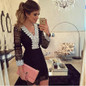 2017 new fashion women a-line Dress sexy black hollow out lace dresses casual long sleeve mini dess