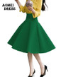 High Waist Pleat Elegant Skirt Green Black White Knee-Length Flared Skirts Fashion Women Faldas Saia 5XL Plus Size Ladies Jupe