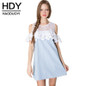 HDY Haoduoyi 2017 Fashion Women Ruffles Lace Insert Contrast Shift Dress Cold Shoulder A-line Mini Dress Female Vestidos