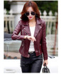 Leather Jacket women Spring and Autumn Leather Coat Women Short Slim Motorcycle Leather Clothing Female Outerwear Wine Black 150