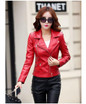 Leather Jacket women Spring and Autumn Leather Coat Women Short Slim Motorcycle Leather Clothing Female Outerwear Wine Black 150