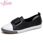 Leather Casual Shoes For Women Flats Solid Casual 2017 Autumn Round Toe Split Leather Hook &amp; Loop Women Boat Shoes Nysiani