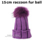 LAURASHOW Children Winter Raccoon Fox Fur Hat Girls Boys Real Fur pompoms Ball Baby Beanies Cap Kids Knitted Hats