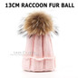 LAURASHOW Children Winter Raccoon Fox Fur Hat Girls Boys Real Fur pompoms Ball Baby Beanies Cap Kids Knitted Hats