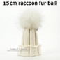 LAURASHOW Children Winter Raccoon Fox Fur Hat Girls Boys Real Fur pompoms Ball Baby Beanies Cap Kids Knitted Hats