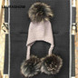 LAURASHOW Winter Kids Real Mink Raccoon Fur Ball Pompoms Hat Children Knitted Girls Boys Warm Cap Baby Beanies Wool