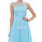 Dressv ice blue A-line chiffon evening dress scoop neck ankle length lace long evening dress open back formal party prom dress
