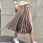 New 2017 Casual Women Pleated Skirts Female Vintage Solid Elastic High Waist Autumn Winter Velvet Skirts One Size 7 Colors