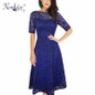 Nemidor 2017 Women Elegant Half Sleeve Casual Patchwork A-line Dress Vintage O-neck Midi 3XL Swing Party Lace Dress