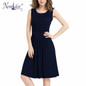 Nemidor 2016 Spring Summer Women Elegant O-neck Retro Pleated Swing Dresses Casual Sleeveless Midi Party Dress