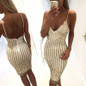 2017 summer Lady Sexy Party Night sequin dress Women V-neck elegant vintage dresses Shinning Gold sequined Flower Lace Dress
