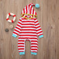 Red Color Newborn Baby Boy Girl Clothes Long Sleeve Striped Hooded Romper Jumpsuit Outfits Playsuit