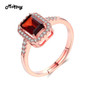 MoBuy MBRI009 Square Cut Red Garnet Adjustable Ring 925 Sterling Silver Rose Gold Plated Natural Gemstone Fine Jewelry For Women