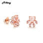 MoBuy MBEI040 Lovely Claw Natural Gemstone Heart Rose Quartz Stud Earring 925 Sterling Silver Rose Gold Plated S925 Fine Jewelry