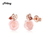 MoBuy MBEI015 Cute Flower Cut Natural Gemstone Rose Quartz Stud Earrings 925 Sterling Silver Gold Plated Fine Jewelry For Women