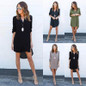 2017 Newest Women Long Sleeve Spring Summer Dress Loose Waist Solid Shirt Dress Ladies Woman Casual Mini Women Dress