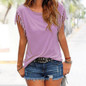 2018 Women's T-Shirt Plus Size Summer Top Tassel T-Shirt Solid Short Sleeve Tshirt O-Neck Fashion For Ladies Sexy New