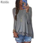 Autumn Blouse 2018 ZANZEA Fashion Women Long Sleeve O-Neck Casual Tops Sexy Lace Crochet Blusas Shirts Plus Size
