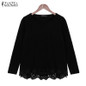 Autumn Blouse 2018 ZANZEA Fashion Women Long Sleeve O-Neck Casual Tops Sexy Lace Crochet Blusas Shirts Plus Size