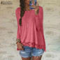 Autumn Blouse 2018 ZANZEA Fashion Women Long Sleeve O-Neck Casual Tops Sexy Lace Crochet Blusas Shirts Plus Size