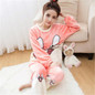 Autumn and Winter Women Pyjamas Sets Thick Warm Coral Velvet Suit Flannel Long Sleeve Female Cartoon Bear Animal Pants Sleepwear