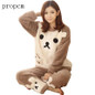 Autumn and Winter Women Pyjamas Sets Thick Warm Coral Velvet Suit Flannel Long Sleeve Female Cartoon Bear Animal Pants Sleepwear