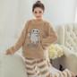 Autumn and Winter Women Pyjamas Sets Thick Warm Coral Velvet Suit Flannel Long Sleeve Female Cartoon Bear Animal Pants Sleepwear