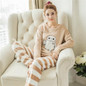 Autumn and Winter Women Pyjamas Sets Thick Warm Coral Velvet Suit Flannel Long Sleeve Female Cartoon Bear Animal Pants Sleepwear