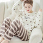 Autumn and Winter Women Pyjamas Sets Thick Warm Coral Velvet Suit Flannel Long Sleeve Female Cartoon Bear Animal Pants Sleepwear