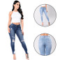 High Waisted Skinny Fit Denim Pants Stretch Womens Jeans Ripped Knee