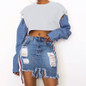 Fashion 2017 Hoodies Sweatshirt Women Denim Patchwork Sweatshirt Women Cropped Tops Streetwear Casual White Sweatshirt Women
