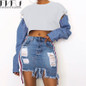 Fashion 2017 Hoodies Sweatshirt Women Denim Patchwork Sweatshirt Women Cropped Tops Streetwear Casual White Sweatshirt Women