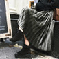 Fashion 2017 Autumn Winter Skirt Women Casual Pleated Skirts Vintage Retro Velvet Skirt Solid Elastic High Waist Skirts