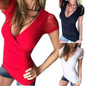 2017 Fashion Women's Lady Deep V-Neck Summer Short Sleeve Loose Casual Shirt Tops T-Shirt