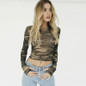 2017 Fashion Women's Clothing Casual Long Sleeve T-shirt Summer Crop Tops Military Style Clothes Female Camouflage T-shirts