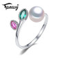 FENASY Pearl wedding ruby rings,pearl jewelry 925 sterling silver Black White freshwater emerald Ring for Women Gift,jewelry box