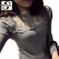 Long Sleeve Blouses Shirts Female Knitted Lace Blouse Women Blouses 2016 Autumn Winter New Fashion Sexy Perspective Tops Blusas