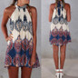 2017 Vintage Summer Dress Women Boho Short Dress Printed Halter Neck Sleeveless Beach Party Mini Dresses Beige Vestidos De Festa