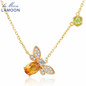 LAMOON Sweet Bee Pendant Natural Gemstone Citrine Necklace 925 Sterling Silver Yellow Gold Fine Jewelry Gift NI015